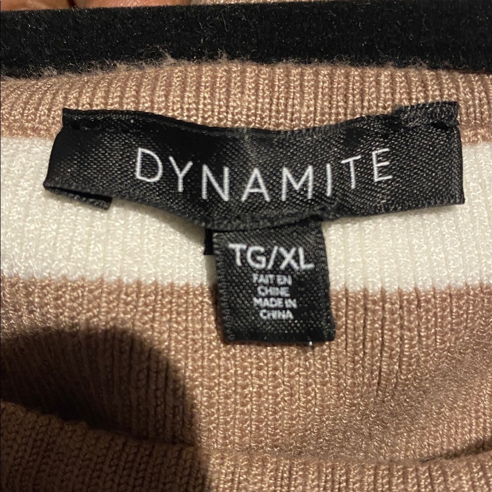 Dynamite Tan Ivory Striped Crewneck Tank Top Size Xl Knit Stretch Cropped - Picture 14 of 16